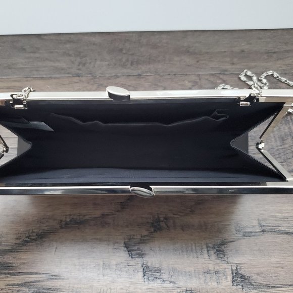 Satin Evening Shoulder Bag Clutch Black Colour - Picture 8 of 9